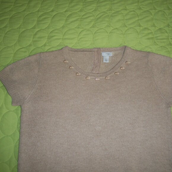 NWOT Halogen Light Beige Cashmere Sweater Short Sleeve - Picture 2 of 16